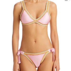 PQ Swim Platinum Swimwear Pink with Gold Crochet Trim Bikini Set M NWT